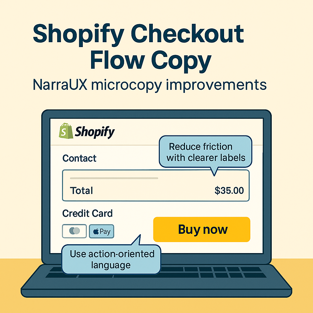 Shopify checkout flow with NarraUX microcopy improvements